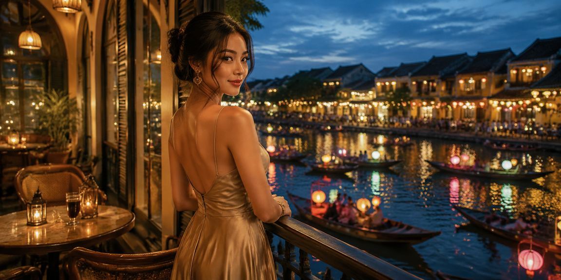 Người dùng Hội An vừa uống cà phê vừa xem thông tin đánh giá game trên điện thoại
